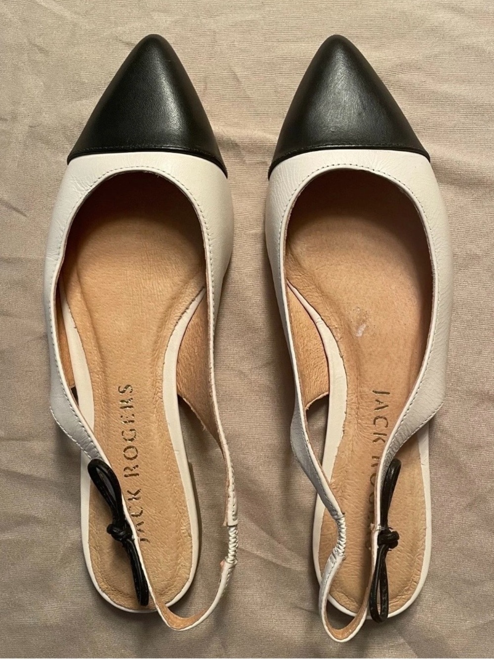 Jack Rogers Slingback Flats with Black Pointed Toe Slip-On - Women’s Size 6